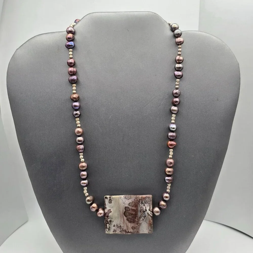 Peacock Baroque Pearl Purple Agate Pendant Sterling Silver Necklace 16